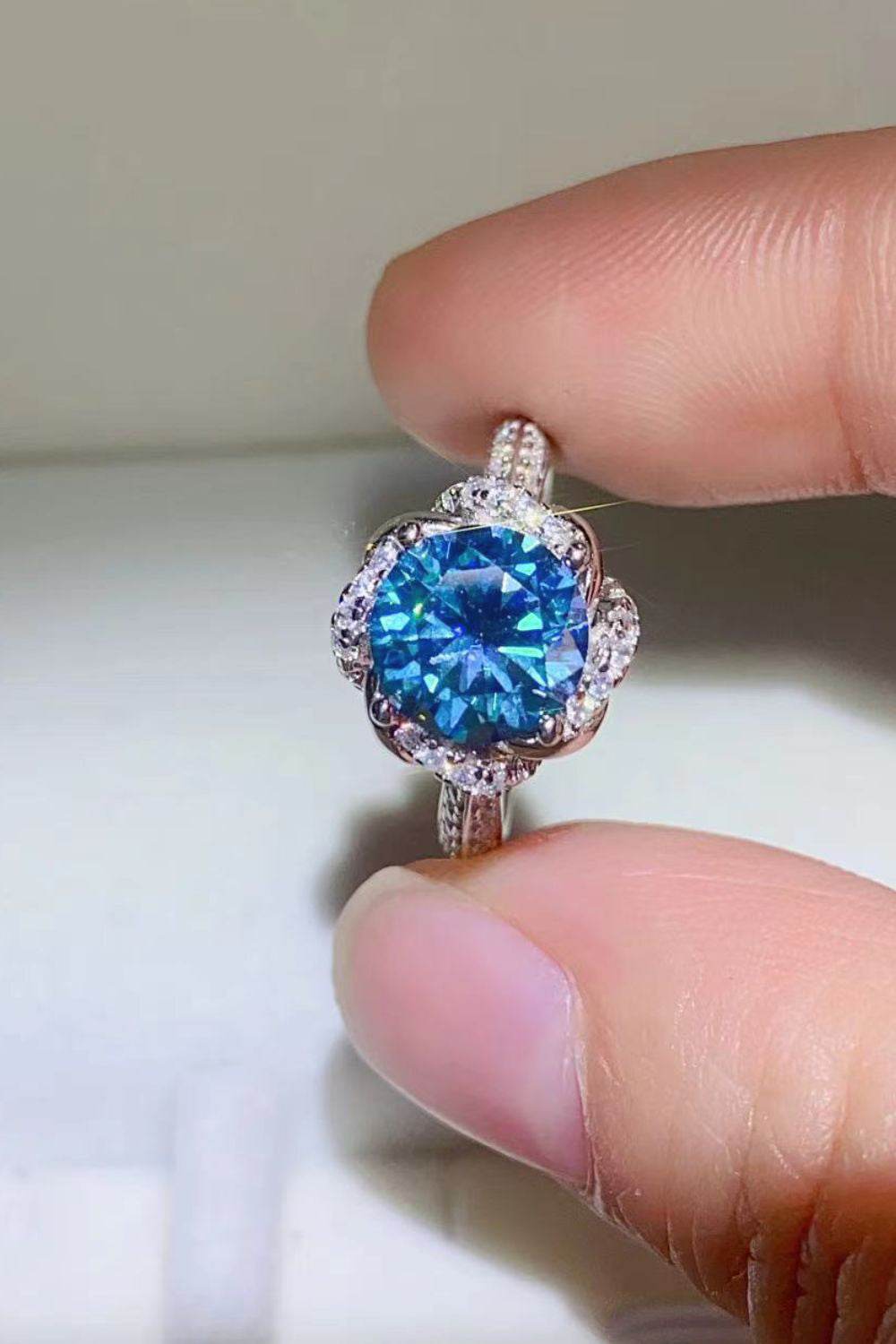 2 Carat Cobalt Blue Moissanite 925 Sterling Silver Ring - Tredona LLC