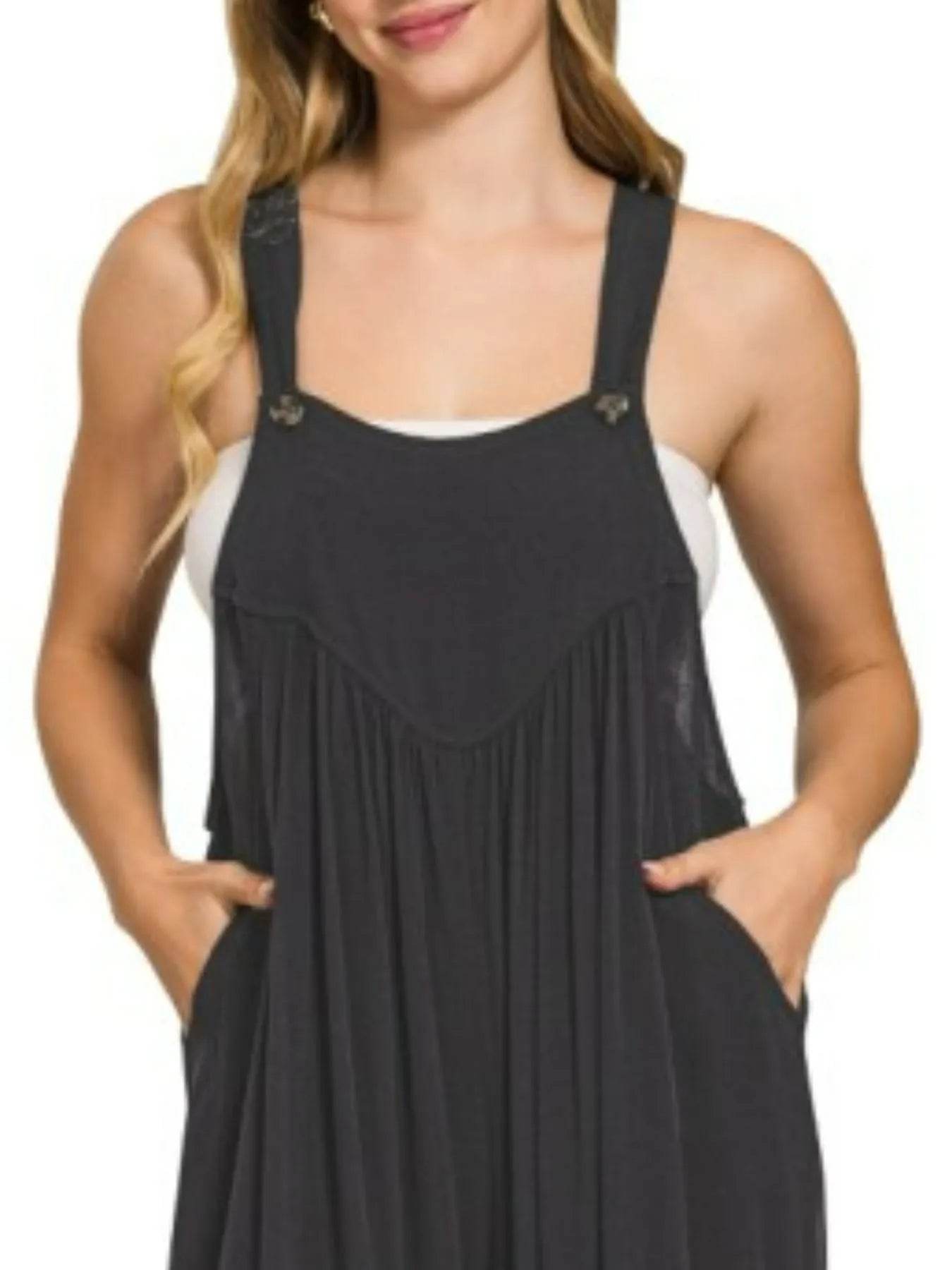 Zenana Woven Rayon Crepe Wide Leg Overalls - Tredona LLC
