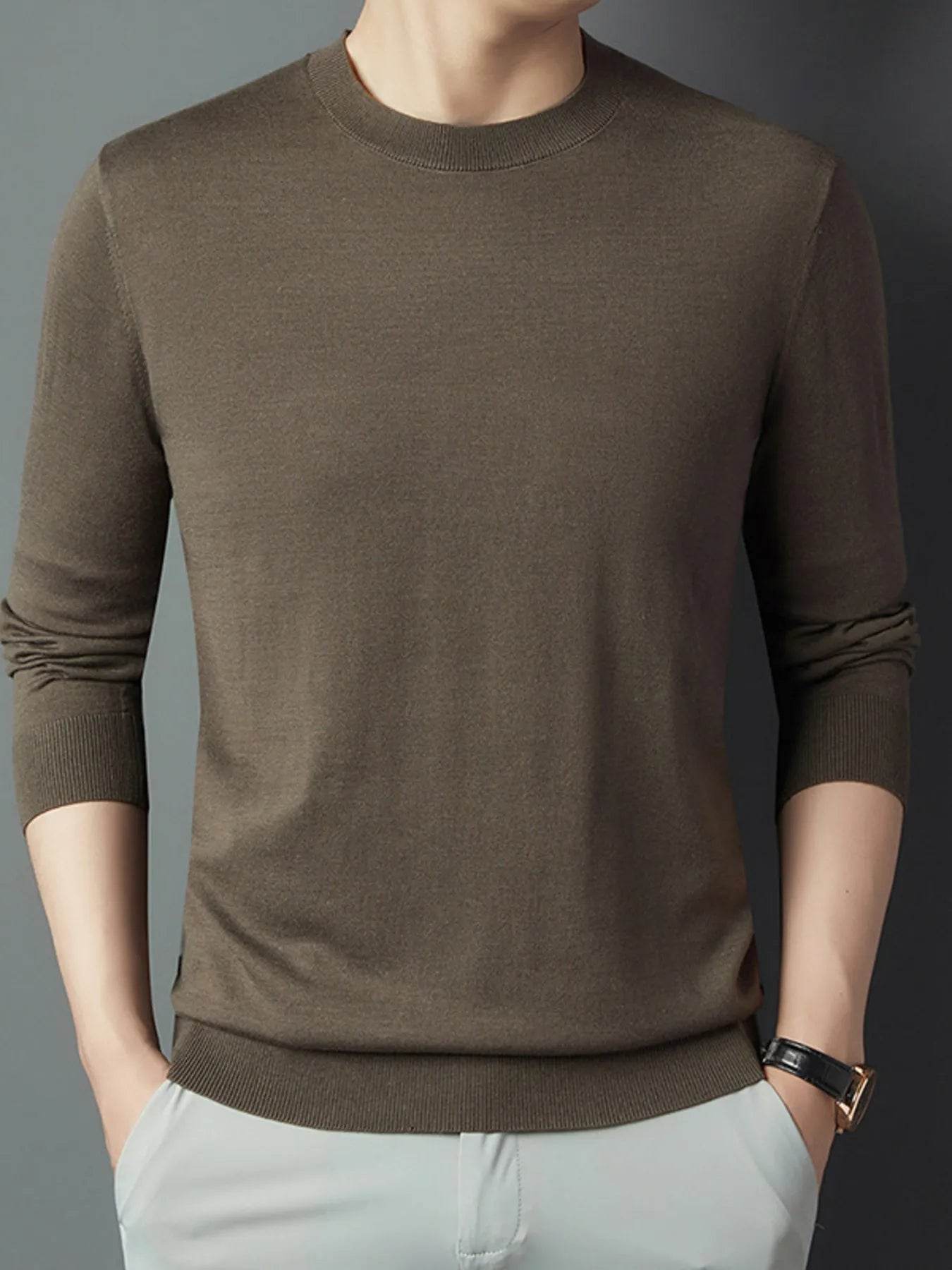 Men's Full Size Round Neck Long Sleeve Knit Top Plus Size - Tredona LLC