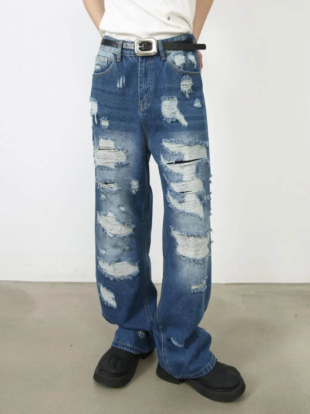 Men's Distressed Jeans with Pockets - Tredona LLC