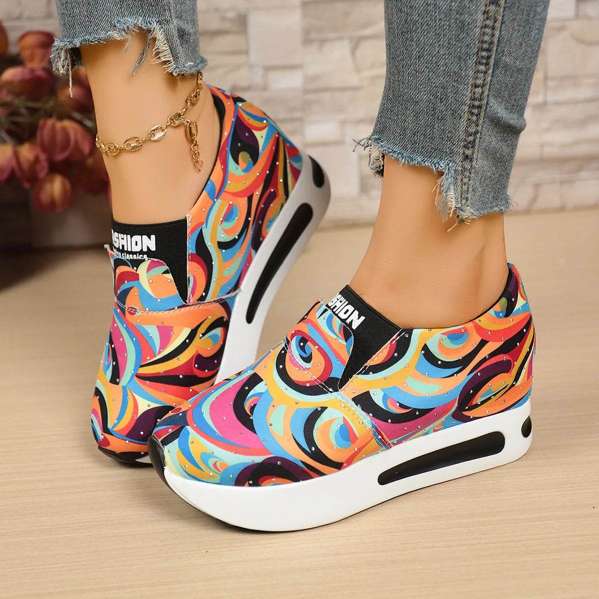 Colorful Abstract Pattern Platform Sneakers - Tredona LLC
