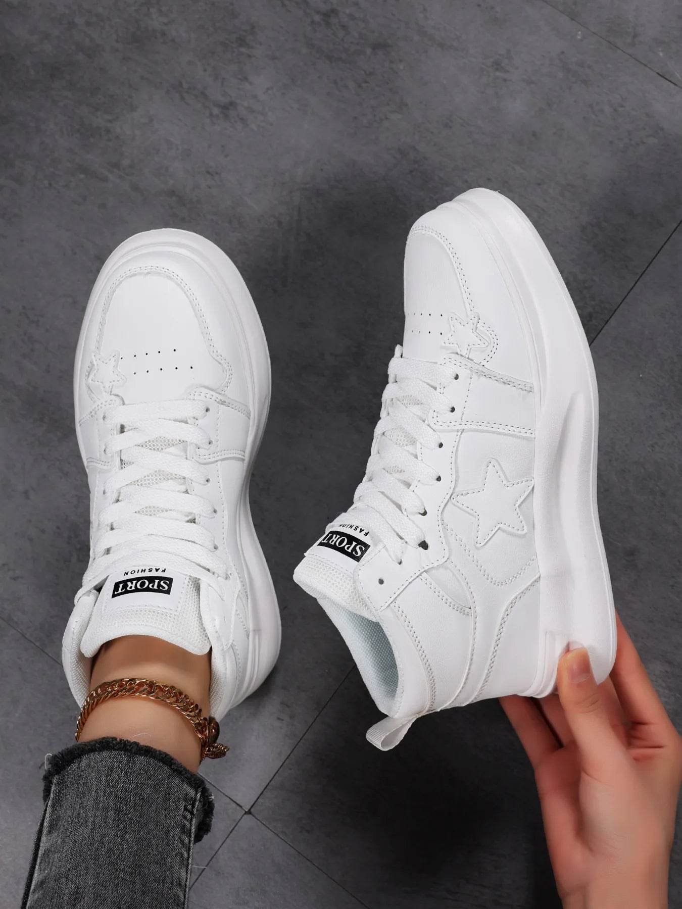 Star Pattern Lace Up Sneakers - Tredona LLC