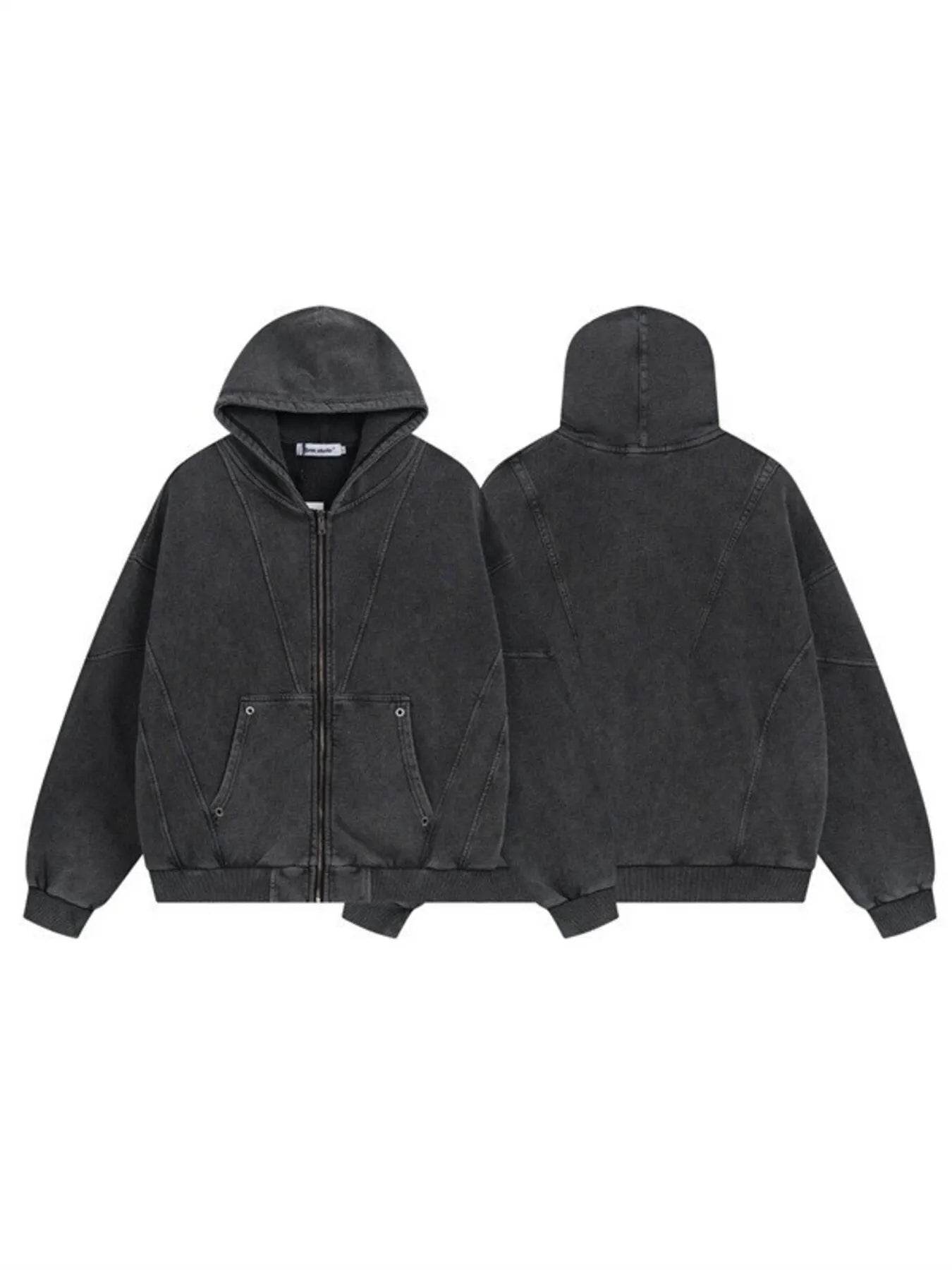 Men's Washed Zip Up Long Sleeve Hooded Jacket - Tredona LLC