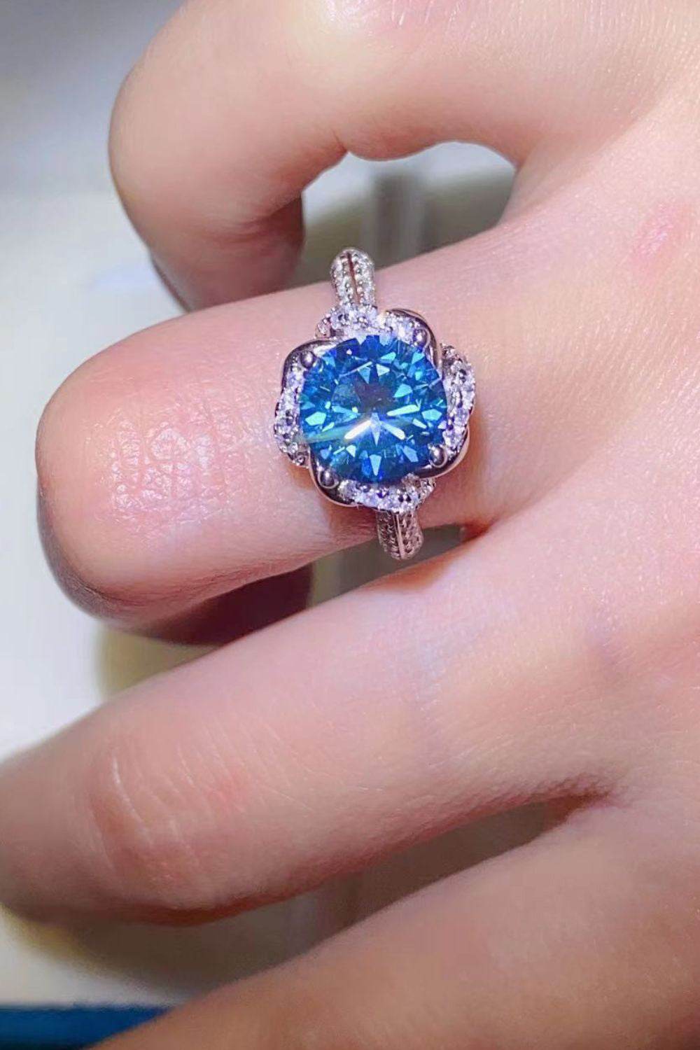 2 Carat Cobalt Blue Moissanite 925 Sterling Silver Ring - Tredona LLC