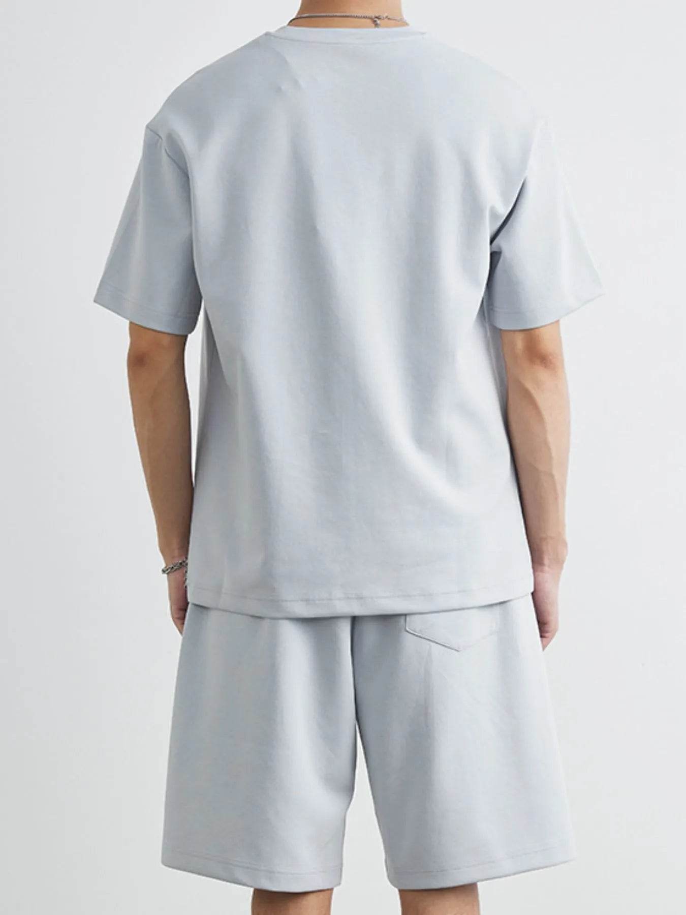 Men's Plus Size Round Neck Short Sleeve Top and Shorts Set - Tredona LLC