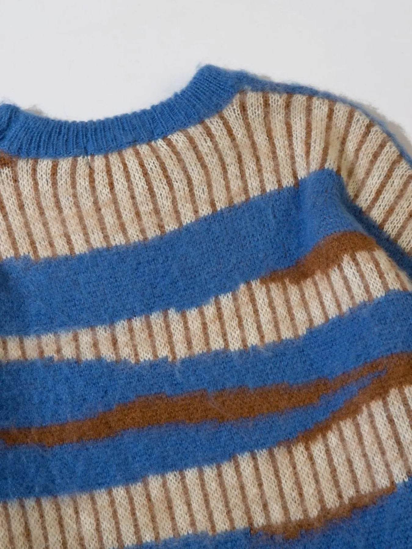 Men's Oversized Contrast Striped Round Neck Sweater - Tredona LLC