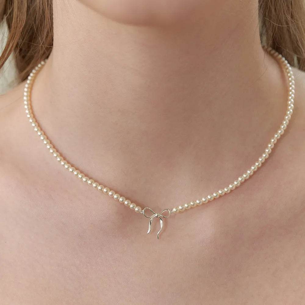 Copper Pearls Bow Necklace - Tredona LLC