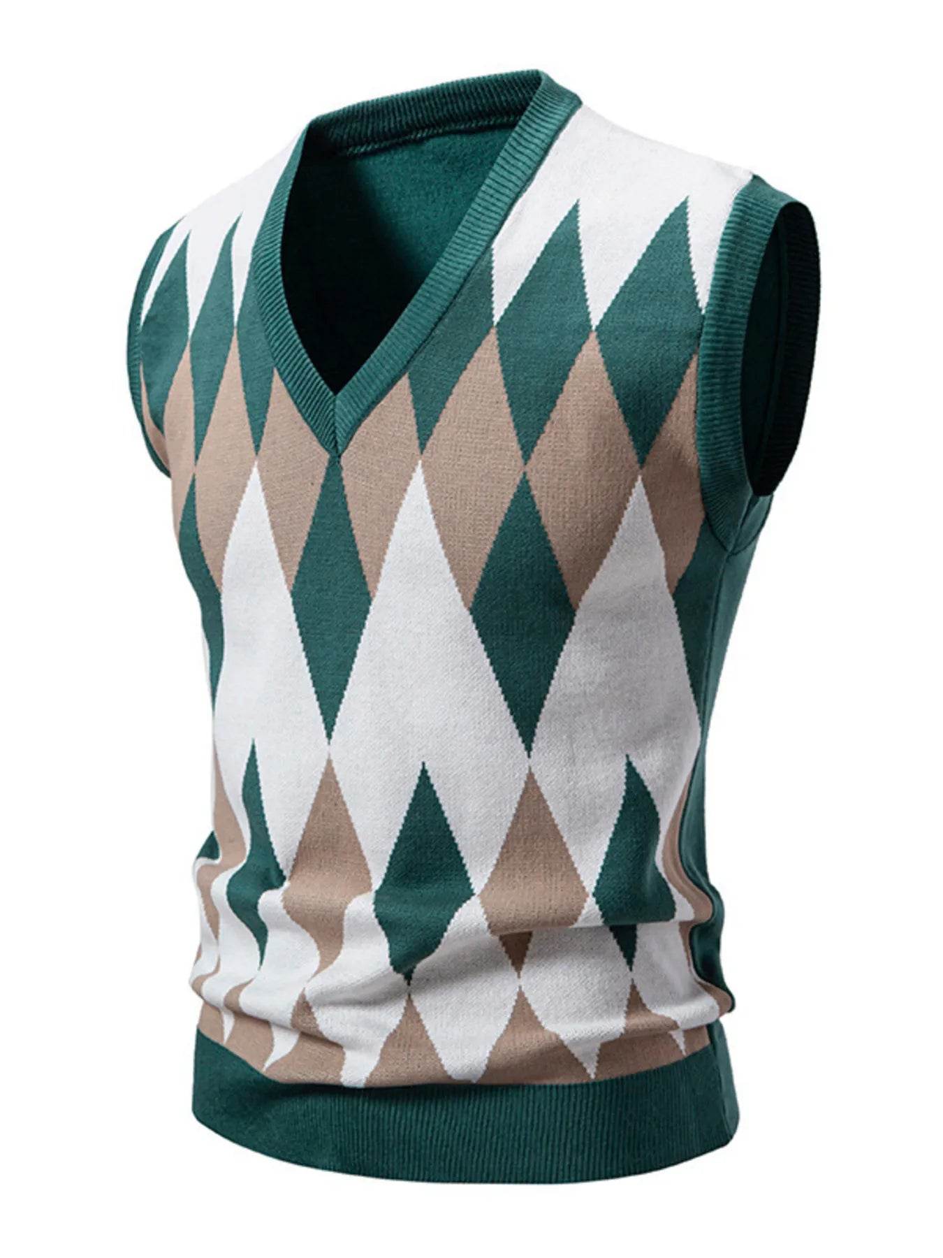 Men's Plus Size Diamond Pattern V-Neck Sweater Vest - Tredona LLC