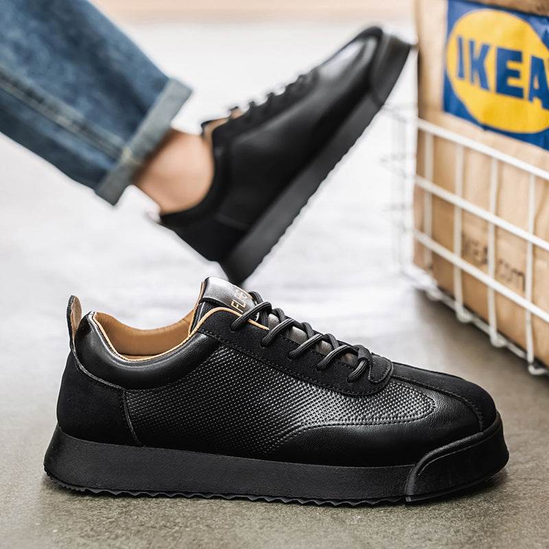 Black Work Casual Leather Shoes Low-cut - Tredona LLC