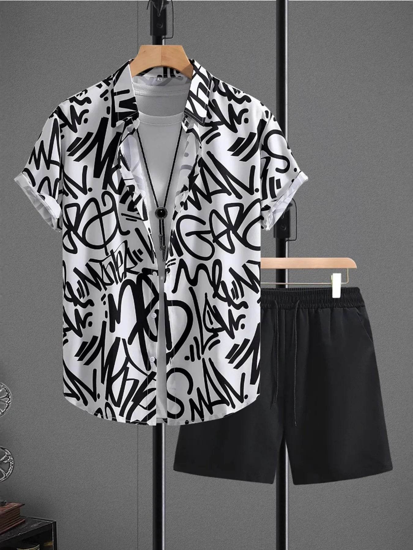 Men's Letter Print Shirt and Shots Set - Tredona LLC