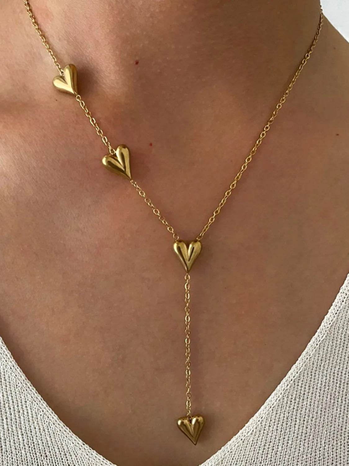 18K Gold-Plated Heart Drop Y-Necklace - Tredona LLC