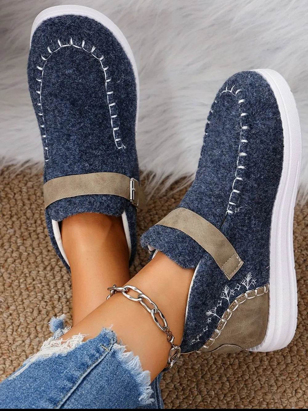 Contrast Round Toe Buckle Sneakers - Tredona LLC