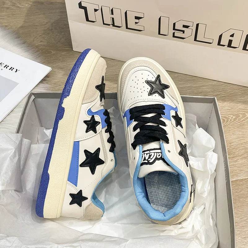 Contrast Star Round Toe Athletic Sneakers - Tredona LLC