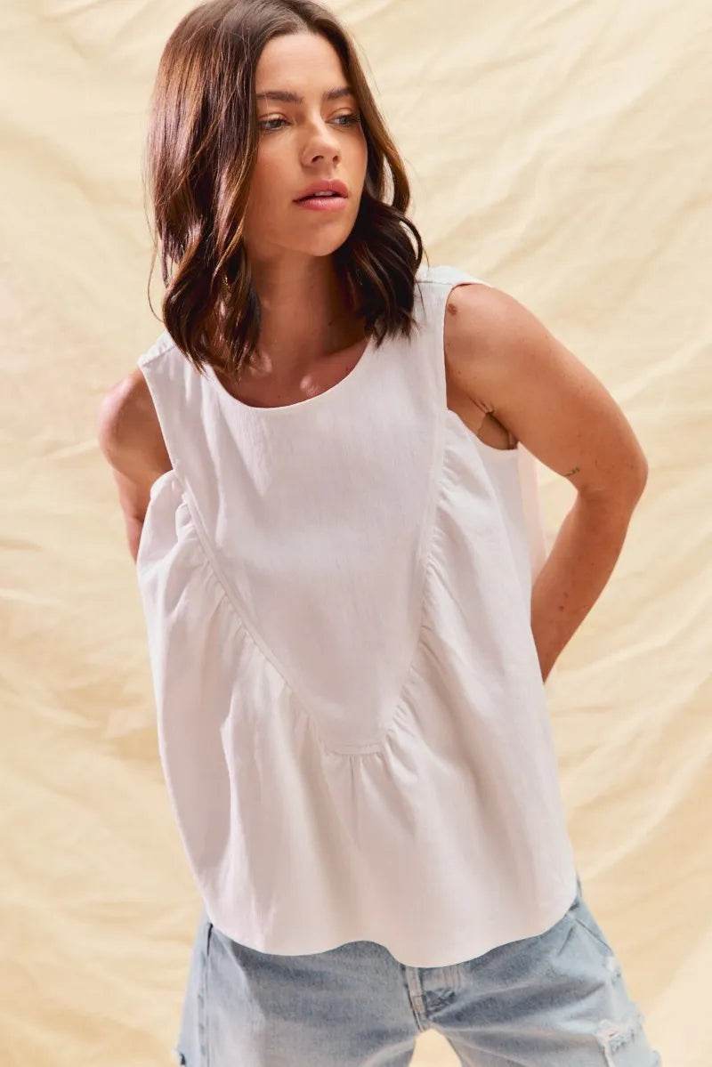 SO ME Game Day Color Denim Ruched Sleeveless Top - Tredona LLC