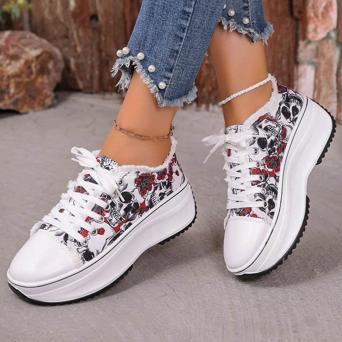 Printed Lace Up Platform Sneakers - Tredona LLC