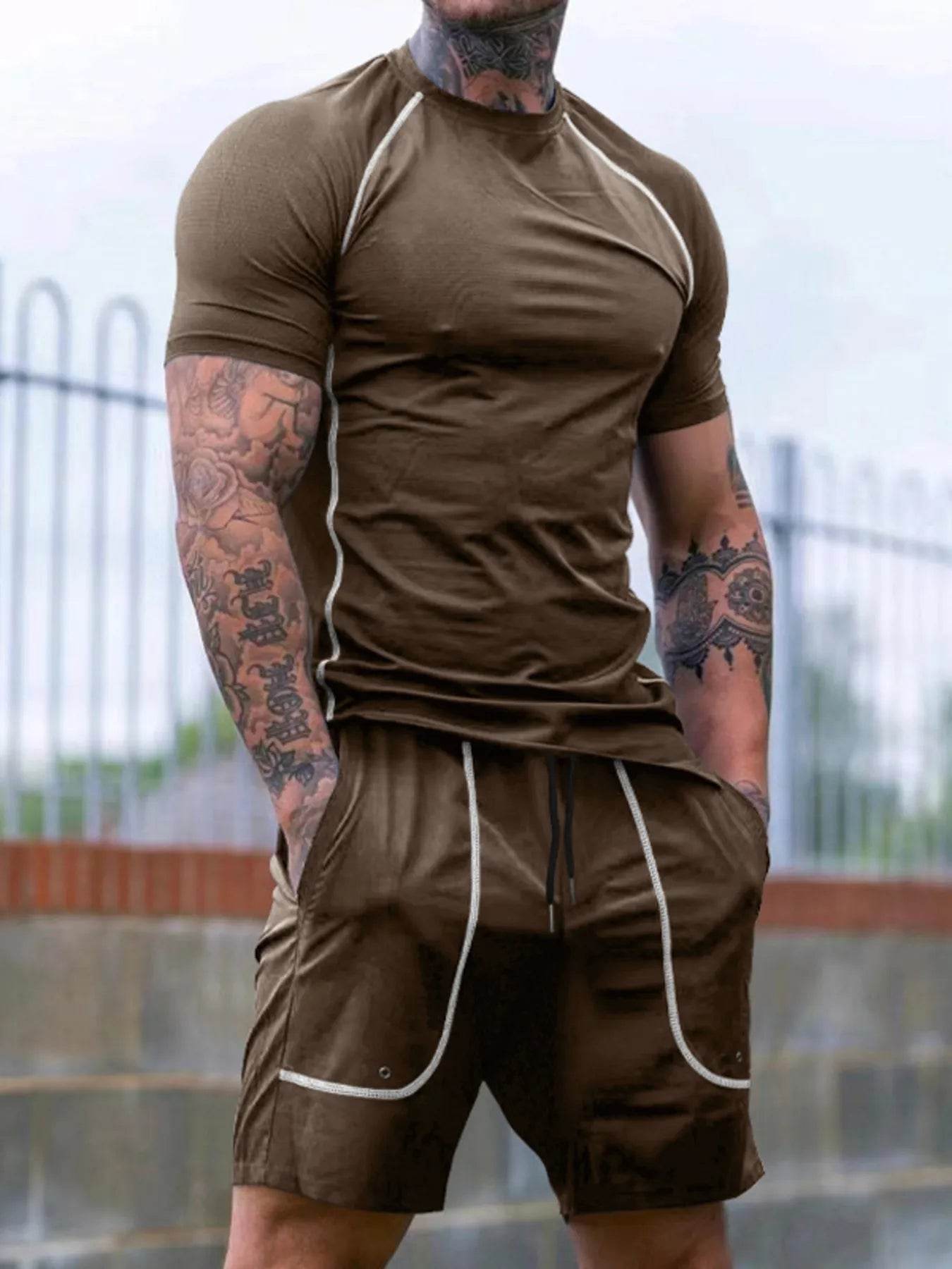 Men's Full Size Round Neck Short Sleeve T-Shirt and Shorts Set Plus Size - Tredona LLC