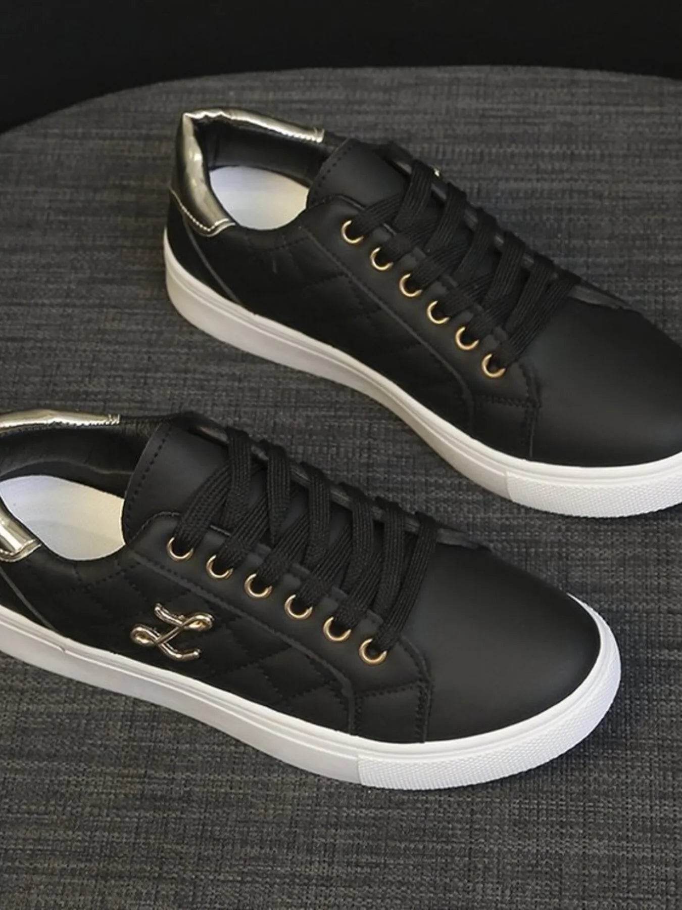 Quilted Platform Sneakers with Metallic Gold Accents - Tredona LLC