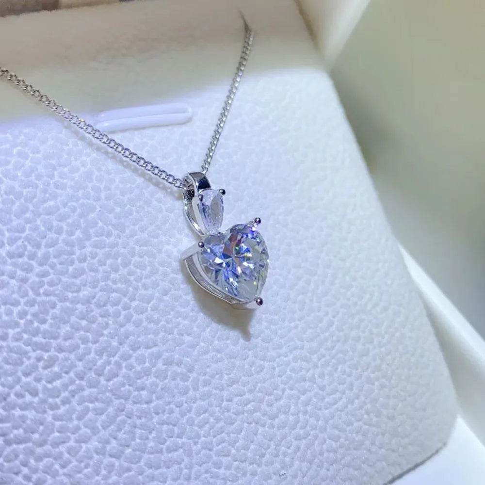 2 Carat Moissanite 925 Sterling Silver Heart Pendant Necklace - Tredona LLC
