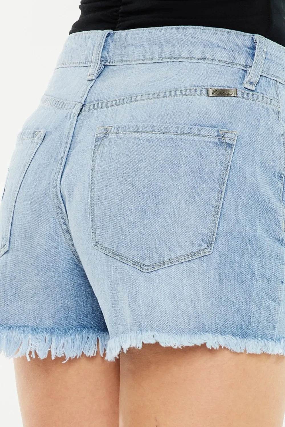 Kancan Raw Hem Distressed High Waist Denim Shorts - Tredona LLC