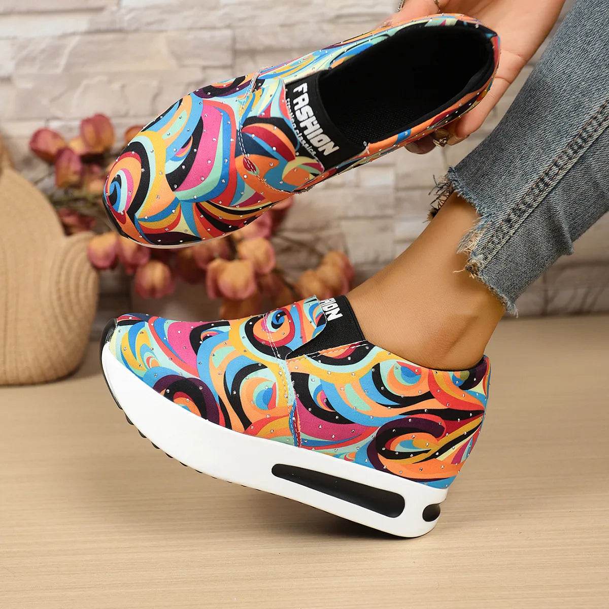 Colorful Abstract Pattern Platform Sneakers - Tredona LLC