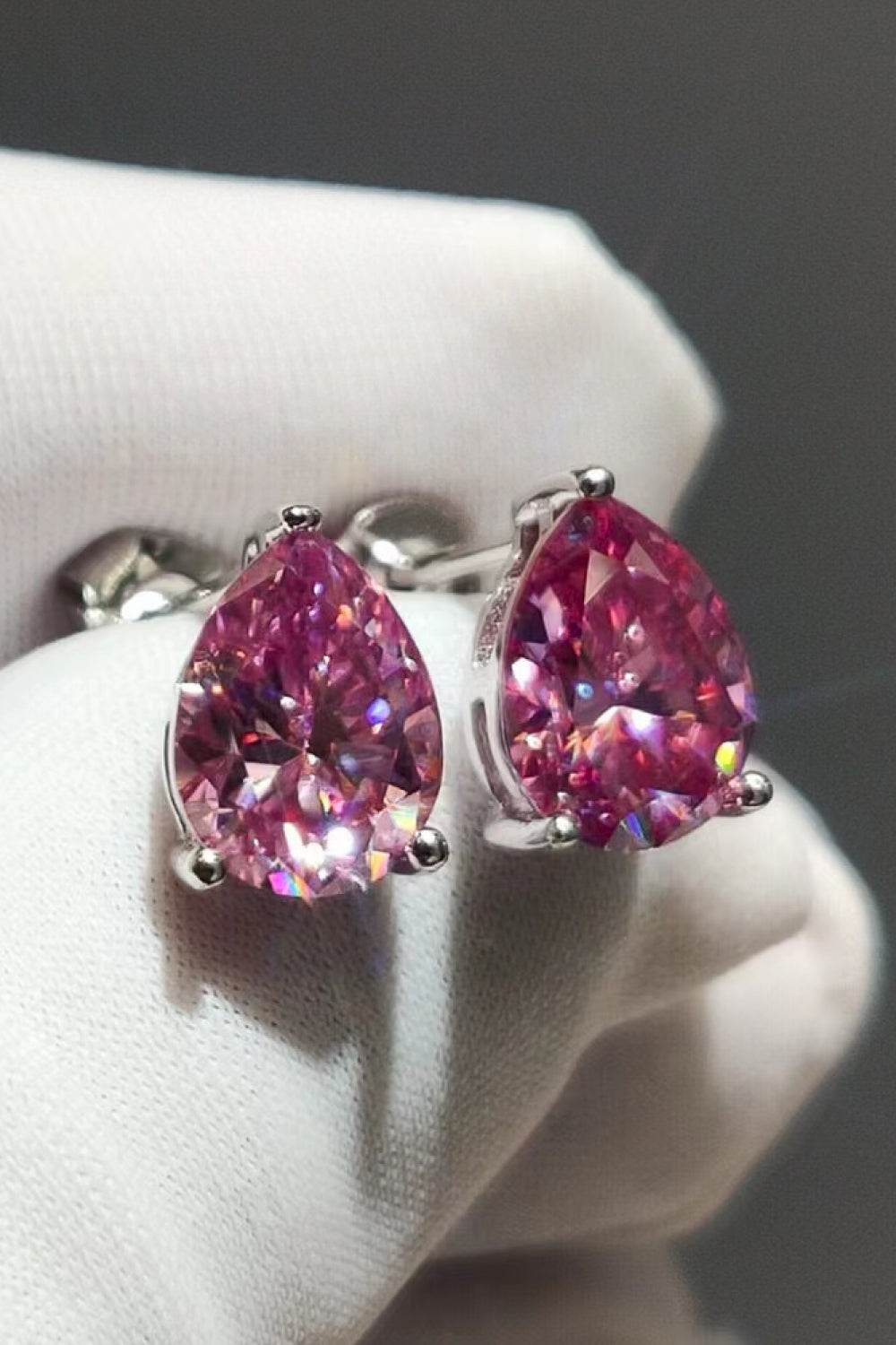 2 Carat Teardrop Moissanite Platinum-Plated Stud Earrings - Tredona LLC