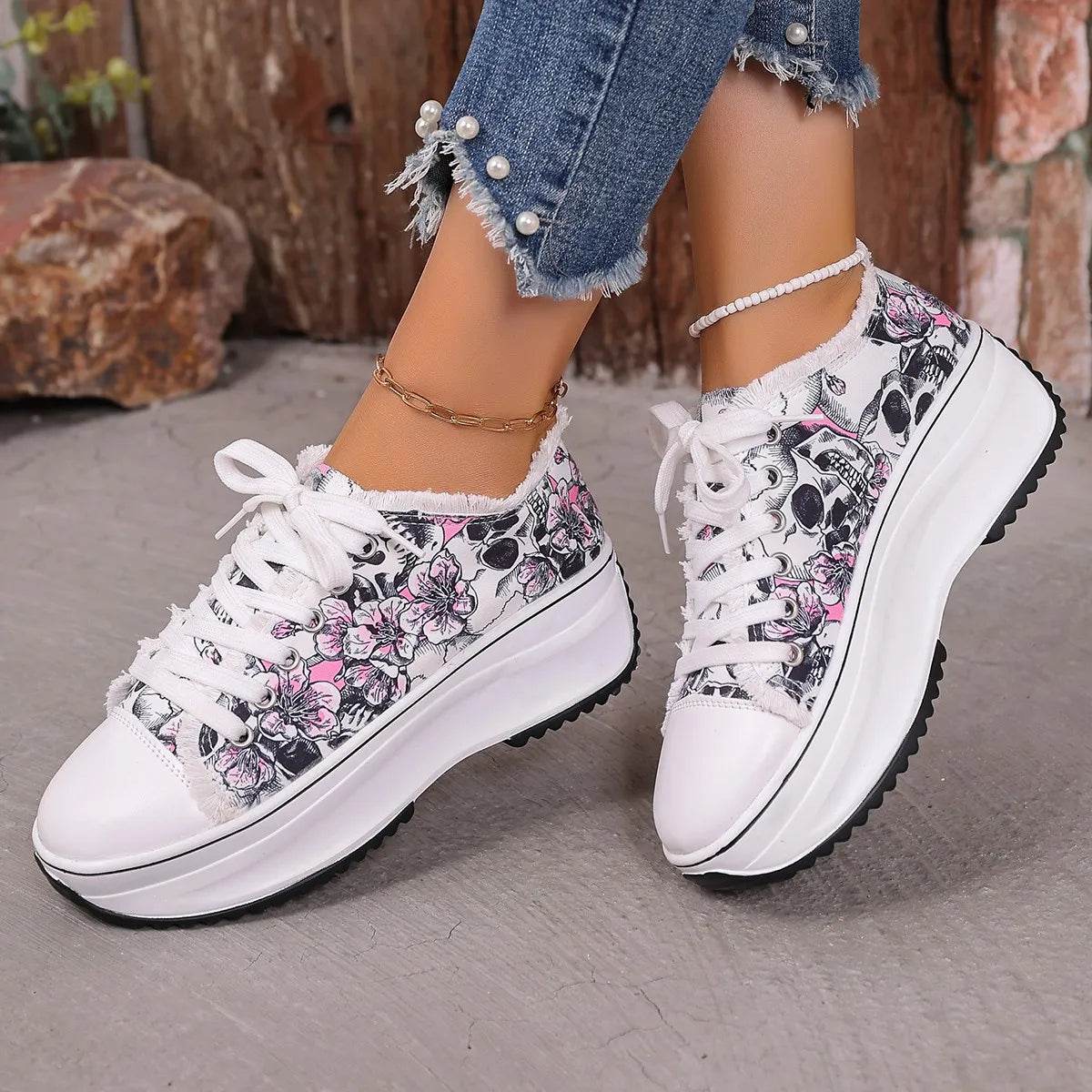Printed Lace Up Platform Sneakers - Tredona LLC