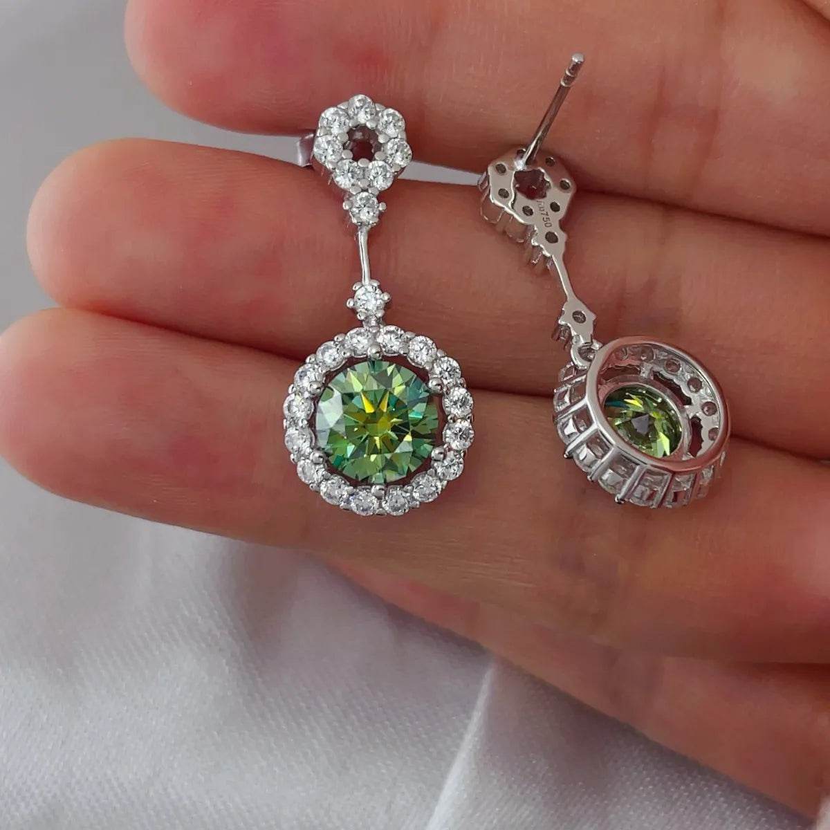 4 Carat Crystal Drop Dangle Earrings with Round Halo Design - Tredona LLC