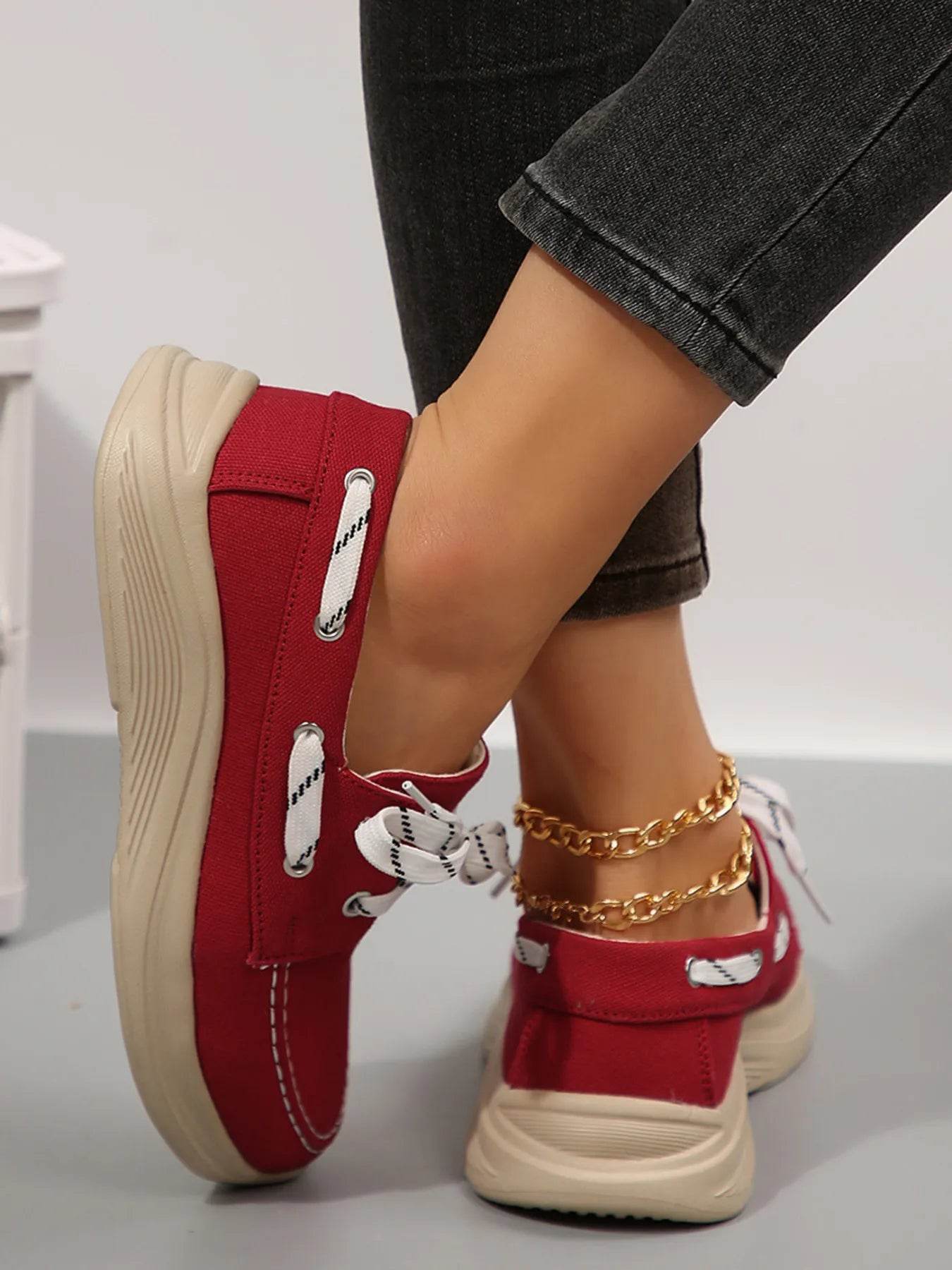 Lace Up Round Toe Sneakers - Tredona LLC