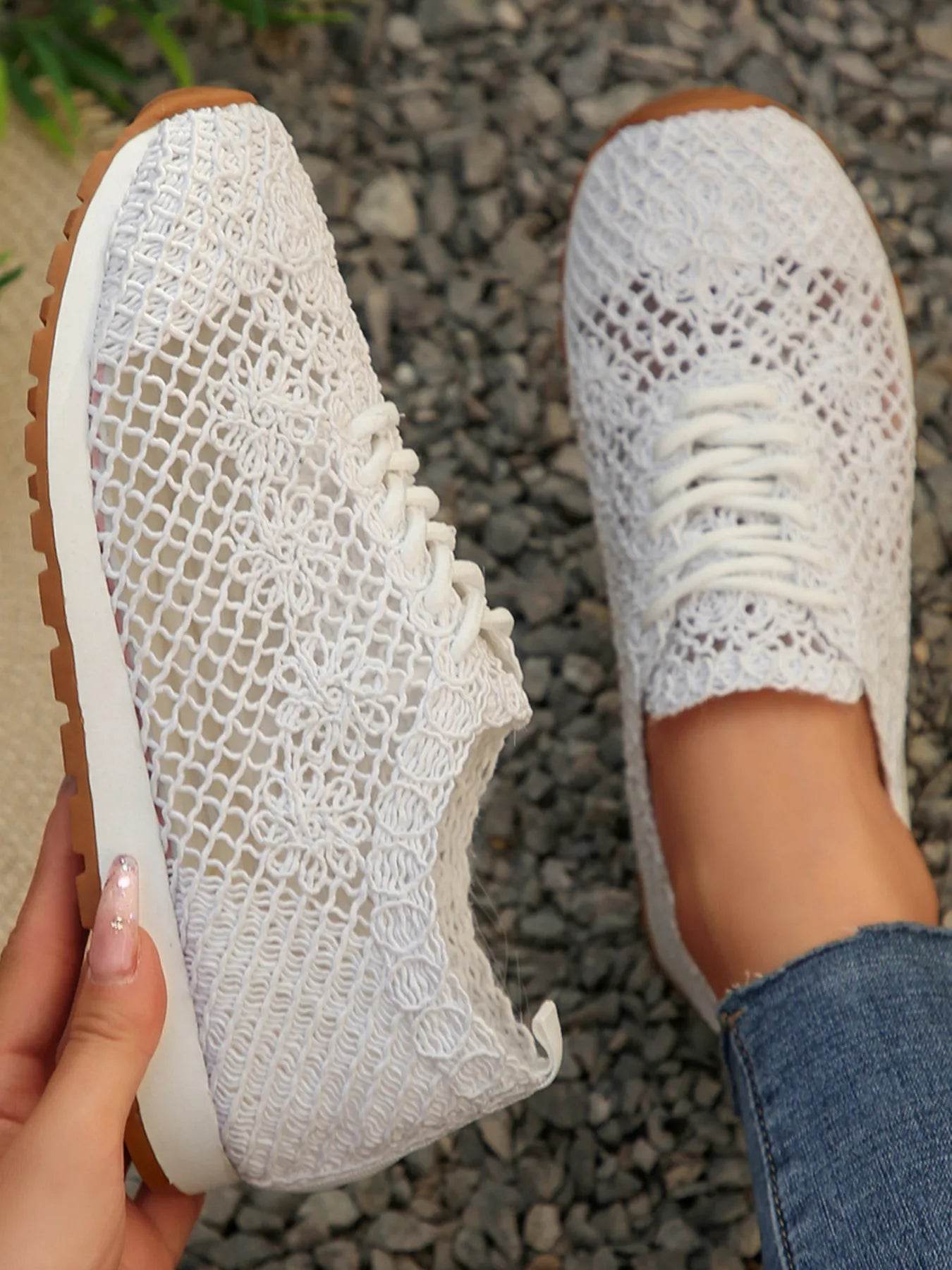 Breathable Mesh Lace-Up Sneakers - Tredona LLC