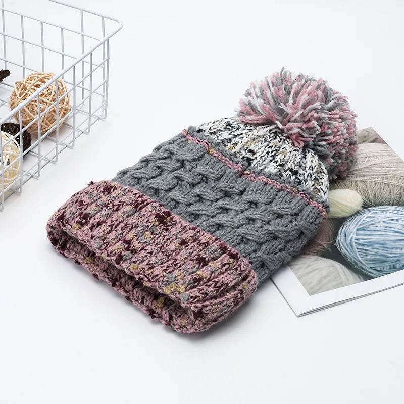 Contrast Thermal Hat with Pompom - Tredona LLC