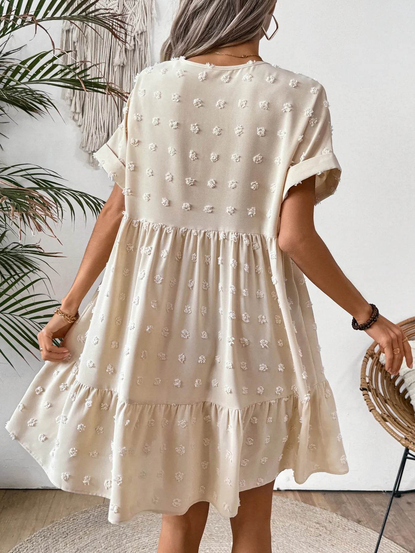 Ruffled Hem Swiss Dot Mini Dress - Tredona LLC
