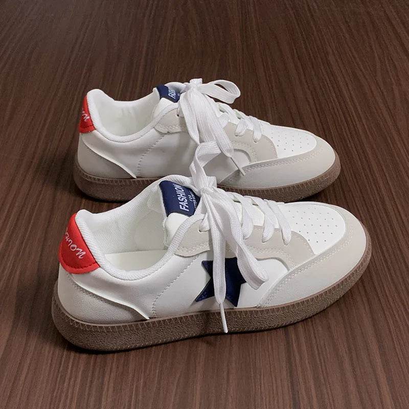 Contrast Star Lace-Up Athletic Sneakers - Tredona LLC