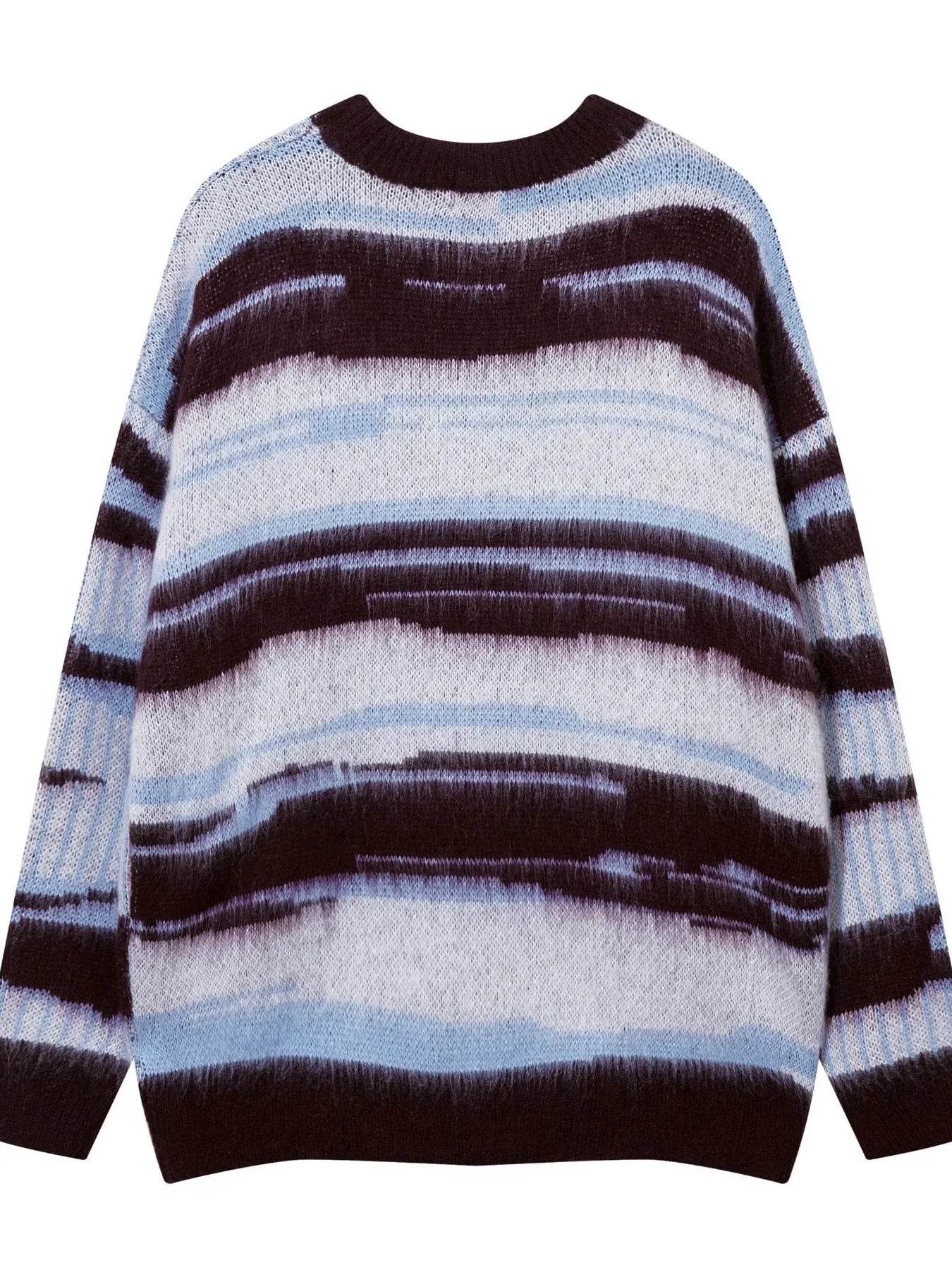 Men's Oversized Contrast Striped Round Neck Sweater - Tredona LLC