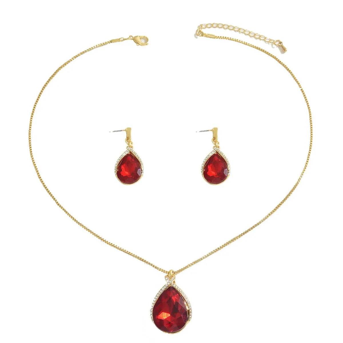 18K Gold-Plated Rhinestone Teardrop Necklace and Earrings Jewelry Set - Tredona LLC