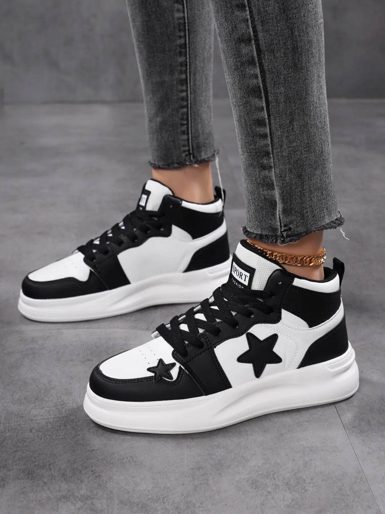 Star Pattern Lace Up Sneakers - Tredona LLC