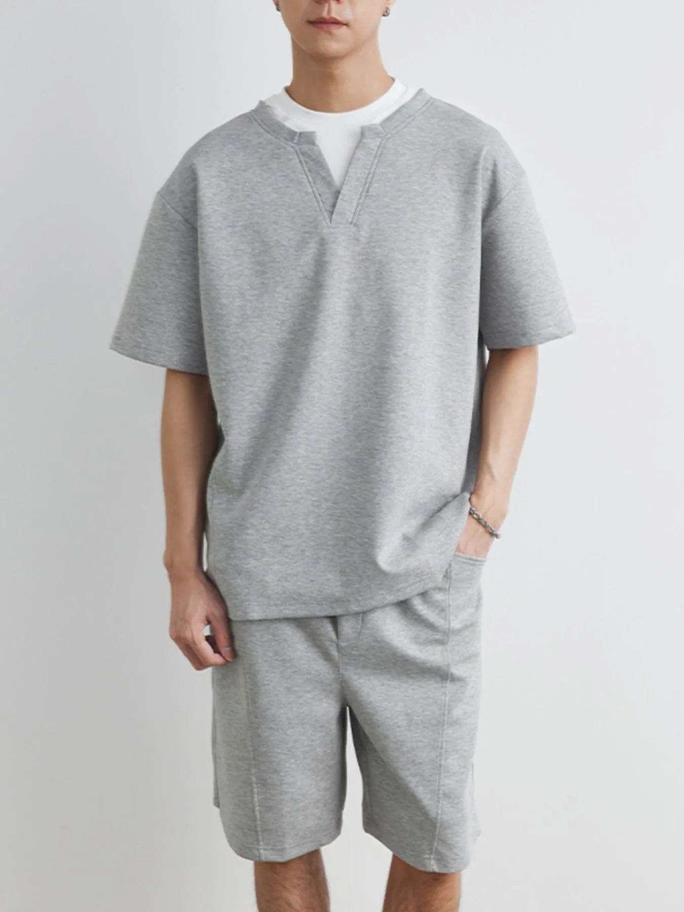 Men's Plus Size Half Sleeve Top and Shorts Set - Tredona LLC