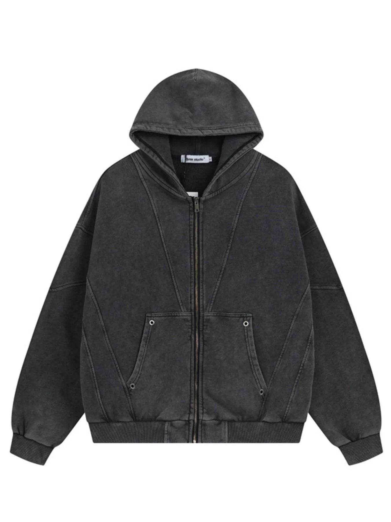 Men's Washed Zip Up Long Sleeve Hooded Jacket - Tredona LLC