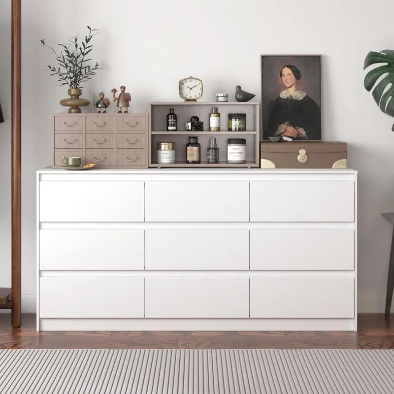 Hitow 9 Drawer Dresser for Bedroom with Deep Drawers, Large Floor Wood Dressers & Chest (63"W x 15.7"D x 31.5"H)