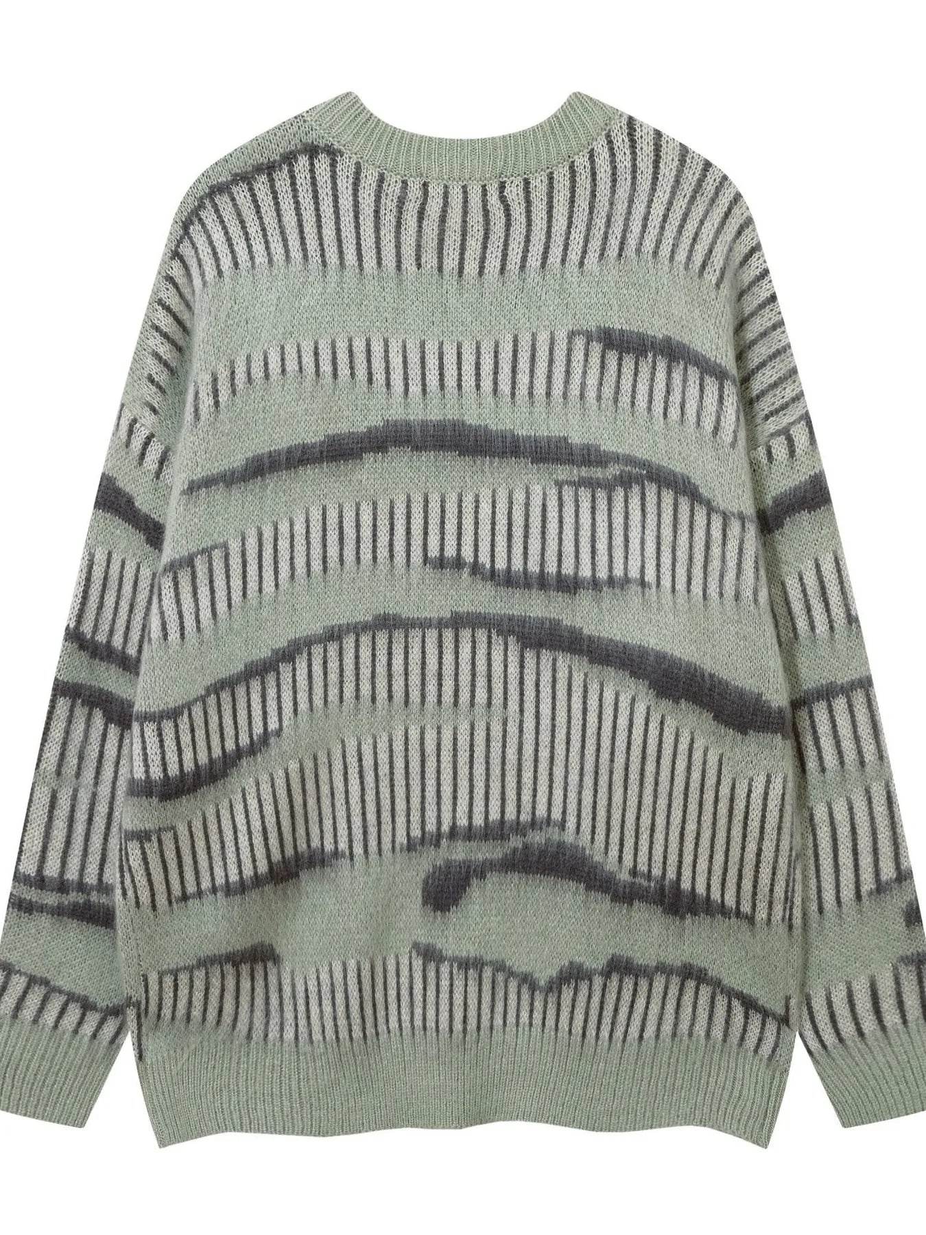 Men's Oversized Contrast Striped Round Neck Sweater - Tredona LLC