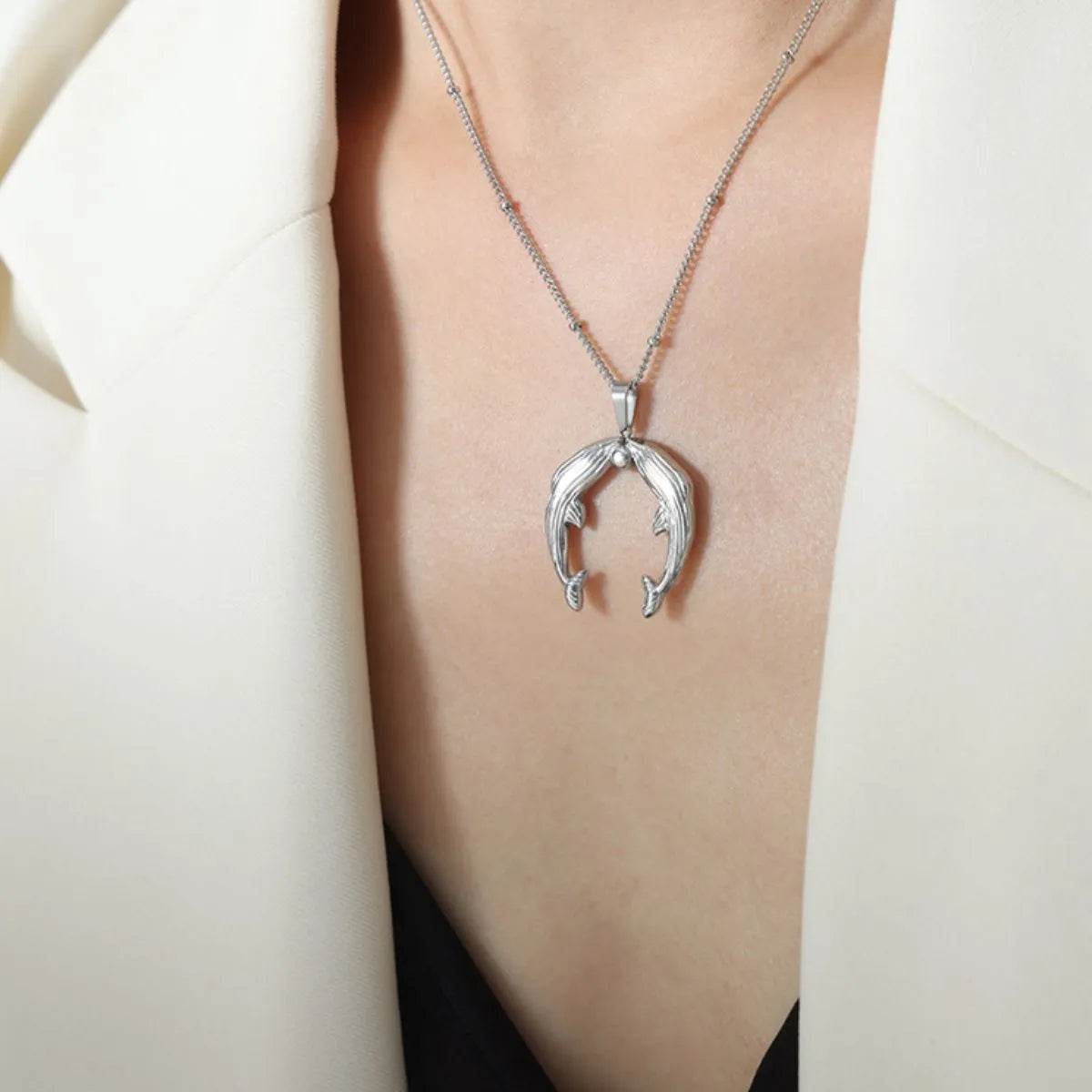 Gold Dolphin Jewelry Set with Necklace and Earrings - Tredona LLC