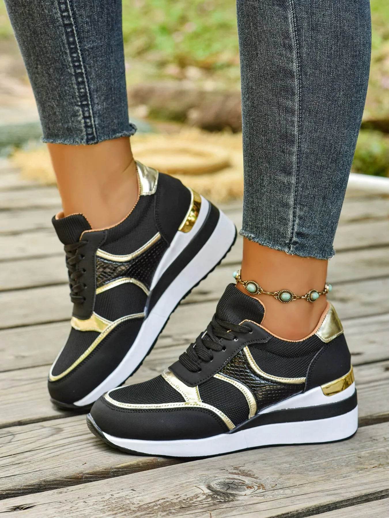 Lace Up Wedge Sneakers - Tredona LLC