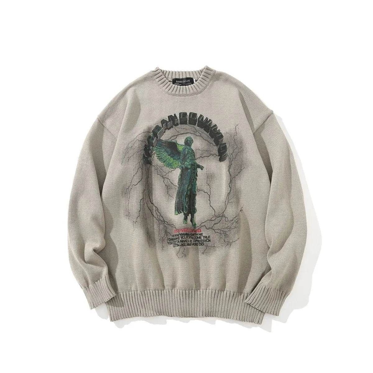 Men's Gothic Angel Wings Embroidered Knit Sweater - Tredona LLC