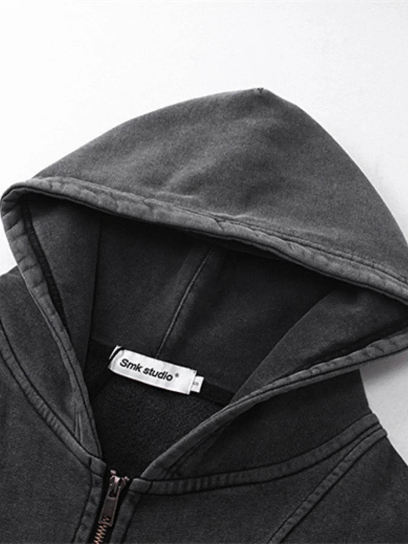 Men's Washed Zip Up Long Sleeve Hooded Jacket - Tredona LLC