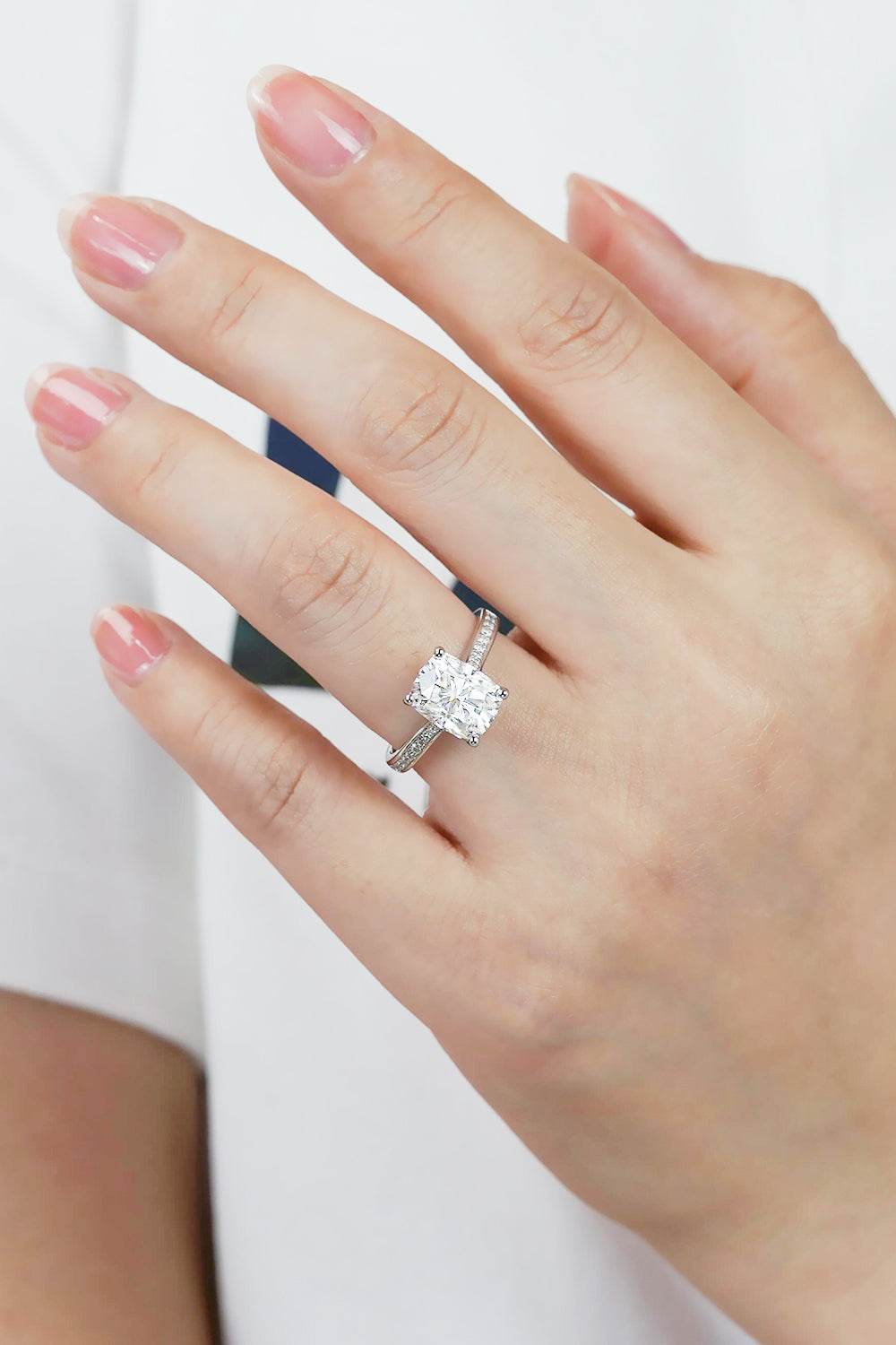3 Carat Moissanite Platinum-Plated Side Stone Ring - Tredona LLC