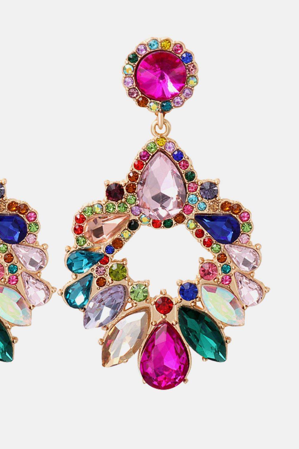 Zinc Alloy Frame Glass Stone Dangle Earrings - Tredona LLC
