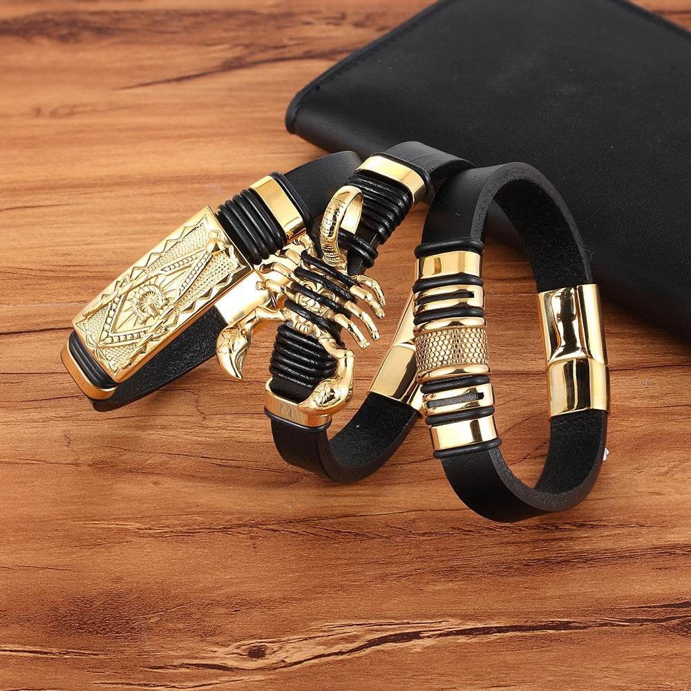 Scorpion Bracelet Leather Woven Bracelet Men - Tredona LLC