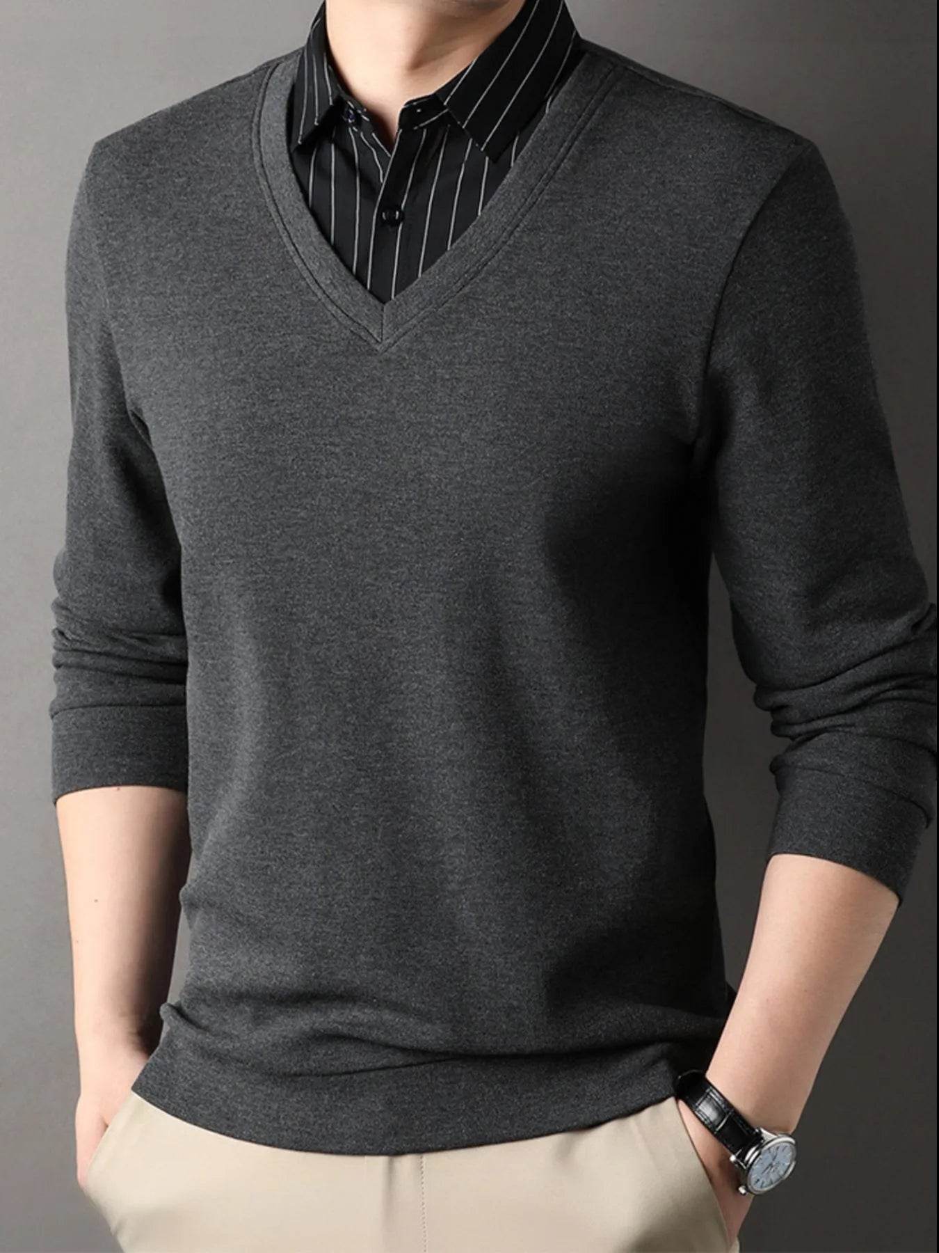 Men's Long Sleeve Striped Collar Polo - Tredona LLC