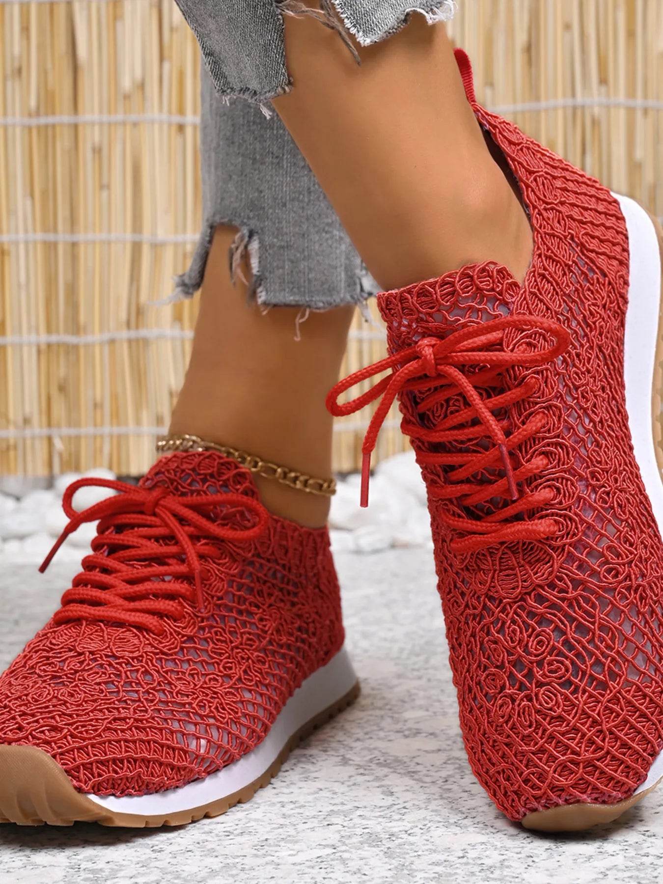 Breathable Mesh Lace-Up Sneakers - Tredona LLC