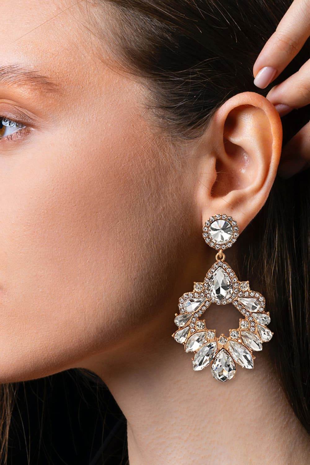 Zinc Alloy Frame Glass Stone Dangle Earrings - Tredona LLC