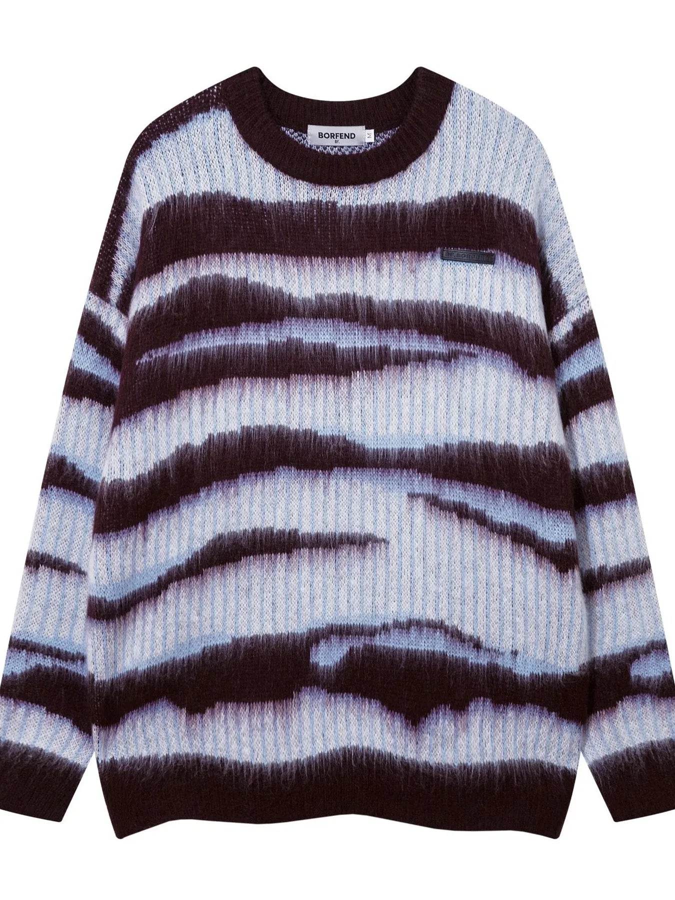 Men's Oversized Contrast Striped Round Neck Sweater - Tredona LLC